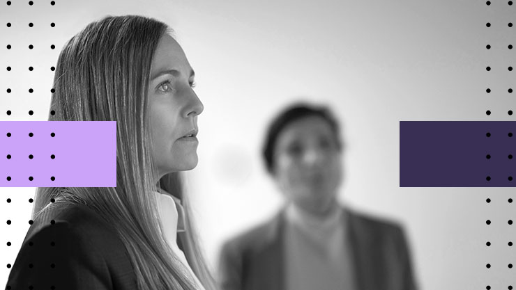 A stylized image of two women looking at something in the distance