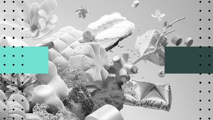 An artistic grayscale composition with varied textures, shapes, and forms