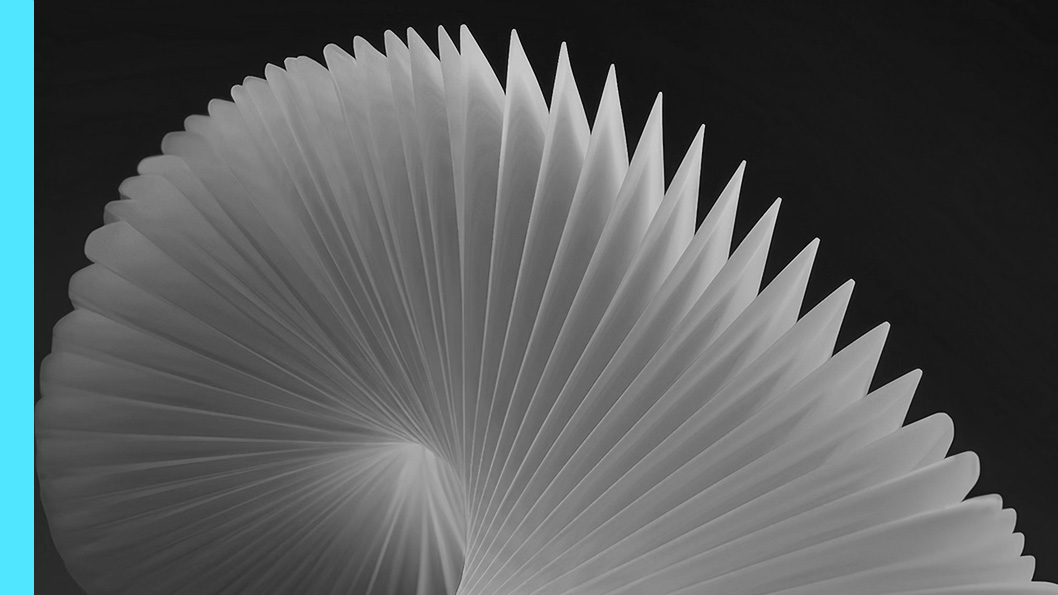 Abstract spiral design with two colored rectangles on a dark background